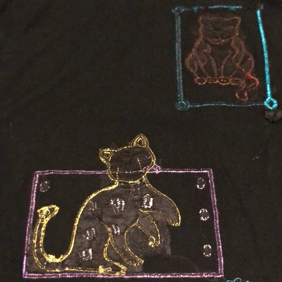 3x Black Cotton blouse with cat appliqués sparkles - Picture 10 of 10
